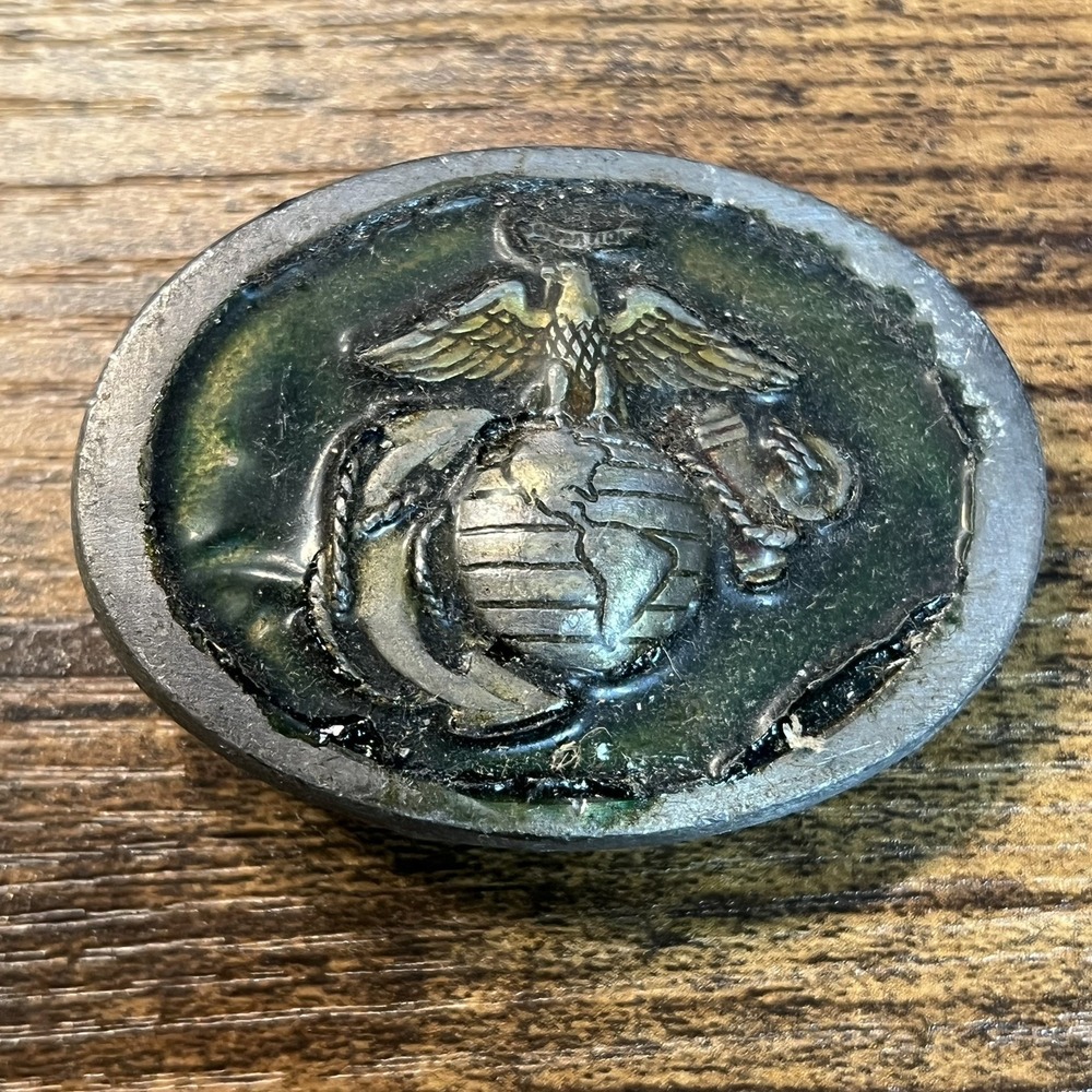Vintage 1985 USMC Marine Corps EGA Belt Buckle Made in USA 1805 Pewter Green CJ